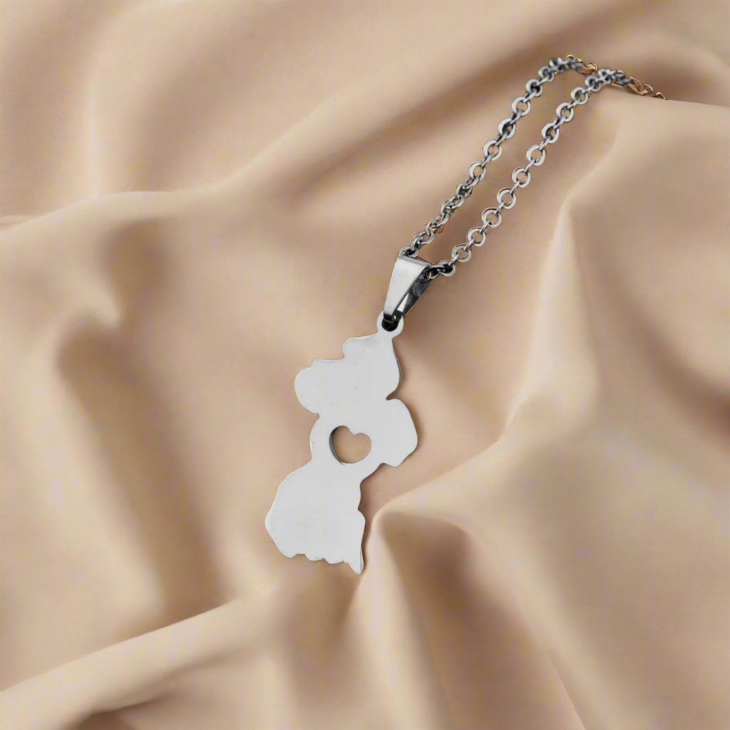 Guyana Map Solid Heart Necklace