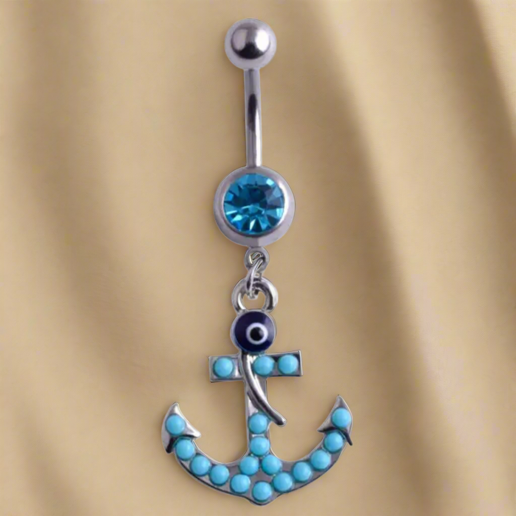 Turquoise Anchor Belly Charm