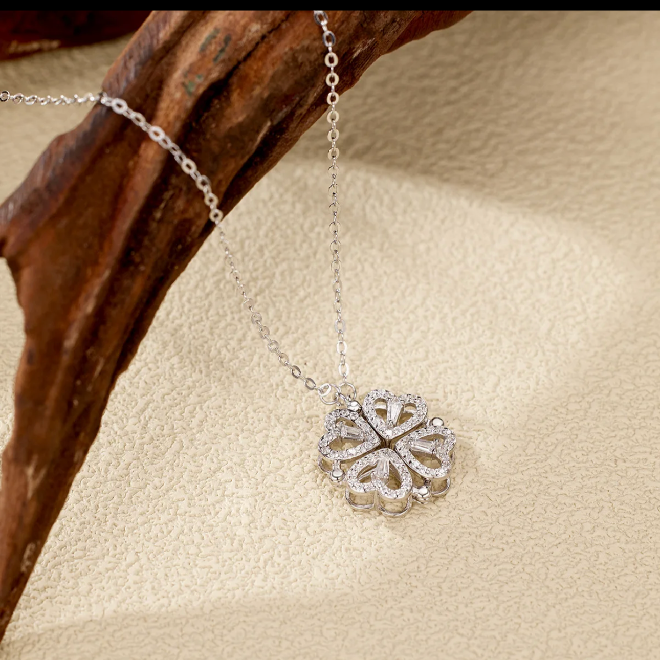 Magnetic Folding Four Leaf Clover Necklace