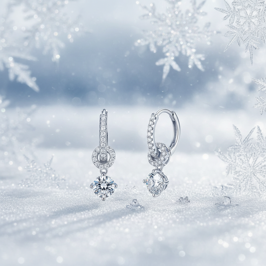 Dazzle Drop Hoop Earring with winter background